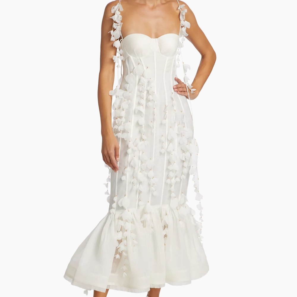 Zimmermann Petal Appliqué Linen-Silk Corset Gown White